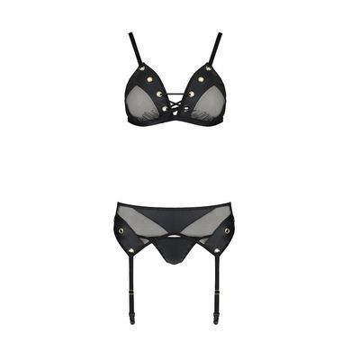 Комплект белья Passion NESSY SET XXL/XXXL black, бюстгальтер, пояс для чулок, стринги SO8459 фото