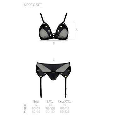 Комплект белья Passion NESSY SET XXL/XXXL black, бюстгальтер, пояс для чулок, стринги SO8459 фото