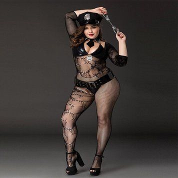 Костюм полицейской JSY &laquo;Фрау Марта&raquo; Plus Size Black, ремень, кепка, наручники, галстук SO8357 фото