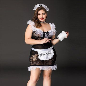 Костюм горничной JSY &laquo;Послушная Эльма&raquo; Plus Size Black, платье, передник, головной убор горничной SO8358 фото
