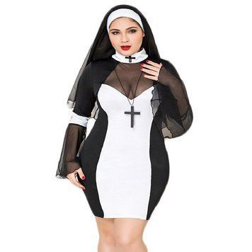 Эротический костюм монашки JSY &laquo;Грешница Лола&raquo; Plus Size Black, платье, крест, апостольник SO8359 фото