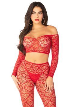 Комплект Leg Avenue Off The Shoulder Top and Footless Tights One Size, Red SX1749 фото