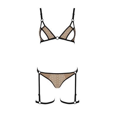 Эротический комплект нижнего белья Passion GABI SET S/M beige, трусики с гартерами SO8437 фото