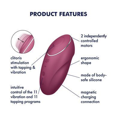 Вібростимулятор-пульсатор Satisfyer Tap & Climax 1 Red, ефект постукування пальцем, 2 мотори SX0566 фото