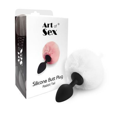 Силиконовая анальная пробка М Art of Sex - Silicone Bunny Tails Butt plug, цвет Белый, диаметр 3,5 с SO6695 фото