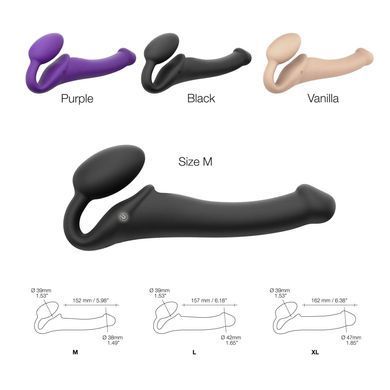 Безремневой страпон с вибрацией Strap-On-Me Vibrating Black M, диаметр 3,3см, пульт ДУ, регулируемый SO3354 фото