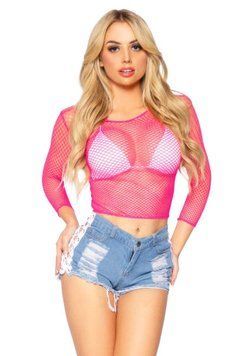 Сітчастий топ Leg Avenue Long Sleeves T-Shirts Neon Pink, One Size SO9105 фото