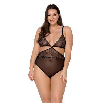 Боді Passion AMBERLY BODY 4XL/5XL black, асиметричний крій, мереживний ліф, золота нитка SO7049 фото