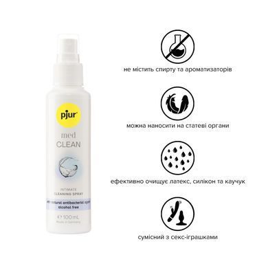 Очищувальний спрей pjur med CLEAN 100 мл для ніжної шкіри та іграшок, антибактеріальний PJ10440 фото