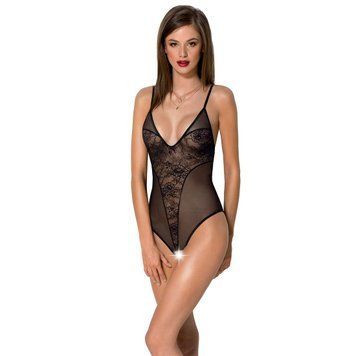 Боді з ажурним декором та відкритим кроком Passion URSULA BODY XXL/XXXL, black SO5831 фото