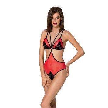 Полупрозрачное боди с кружевом Passion PEONIA BODY XXL/XXXL red SO8462 фото