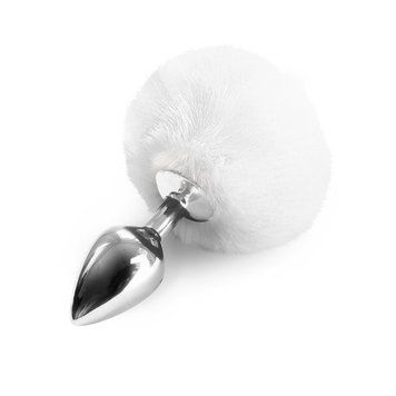 Металева анальна пробка М Art of Sex &mdash; Bunny Tails Butt plug, Білий SO6962 фото